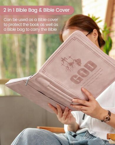 غطاء جلدي للكتاب المقدس بمقبض ناعم، غطاء كبير لحقيبة حمل كتاب الكتاب المقدس (مع إشارة مرجعية رائعة)، حقيبة الكتاب المقدس للكنيسة كهدية للنساء والرجال والفتيات والصبي (بني داكن + طباعة) in Kuwait
