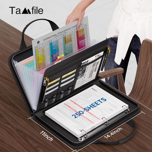 Tamfile Fireproof Accordion File Organizer with Handle, File Folder with 3 Ring Binder, 13 Pocket Expanding File Folder with Zipper & Labels, Multi Pockets Paper Organizer Folder for Letter A4 Files in Kuwait