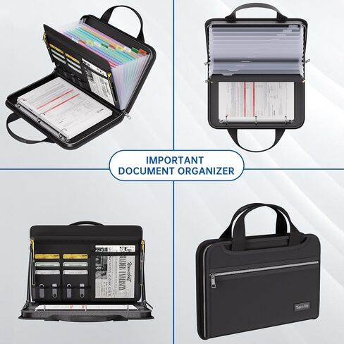 Tamfile Fireproof Accordion File Organizer with Handle, File Folder with 3 Ring Binder, 13 Pocket Expanding File Folder with Zipper & Labels, Multi Pockets Paper Organizer Folder for Letter A4 Files in Kuwait