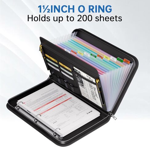 Tamfile Fireproof Accordion File Organizer with Handle, File Folder with 3 Ring Binder, 13 Pocket Expanding File Folder with Zipper & Labels, Multi Pockets Paper Organizer Folder for Letter A4 Files in Kuwait