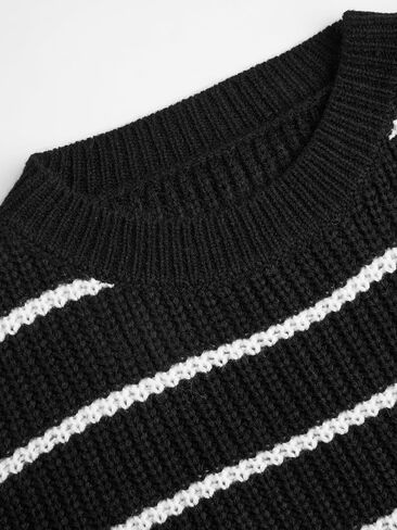 CIDER Striped Knit Round Neckline Long Sleeve Top in Saudi Arabia