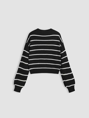 CIDER Striped Knit Round Neckline Long Sleeve Top in Saudi Arabia
