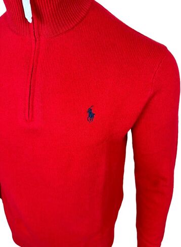 POLO RALPH LAUREN Men's Quarter-Zip Wool Blend Sweater (Medium, Red) in Saudi Arabia