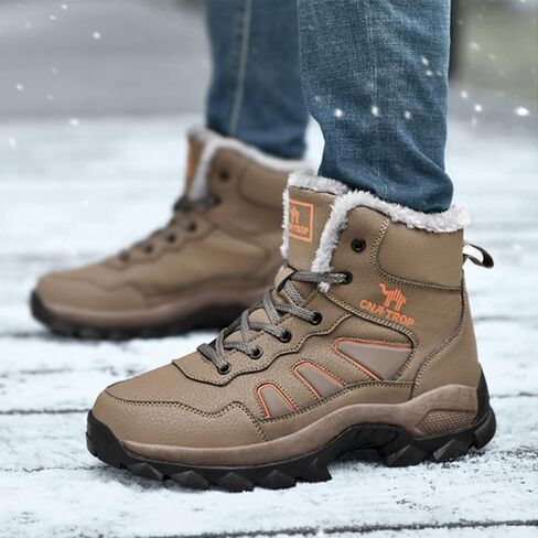 PURCHAWEE Men's Winter Warm Leather Snow Boots,Good Arch Non-slip Hiking Outdoor Camping Trekking Backpacking Shoes Cotton Shoes in Saudi Arabia