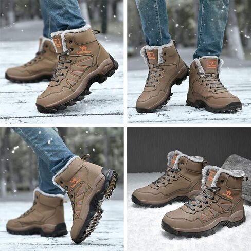 PURCHAWEE Men's Winter Warm Leather Snow Boots,Good Arch Non-slip Hiking Outdoor Camping Trekking Backpacking Shoes Cotton Shoes in Saudi Arabia