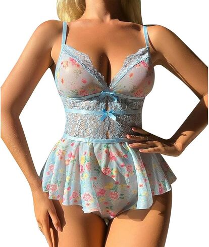 FYMNSI ملابس داخلية نسائية مثيرة شفافة دانتيل زهري فستان بيبي دول صغير قطعة واحدة تيدي بدلة العروس ملابس نوم ملابس نوم in Kuwait