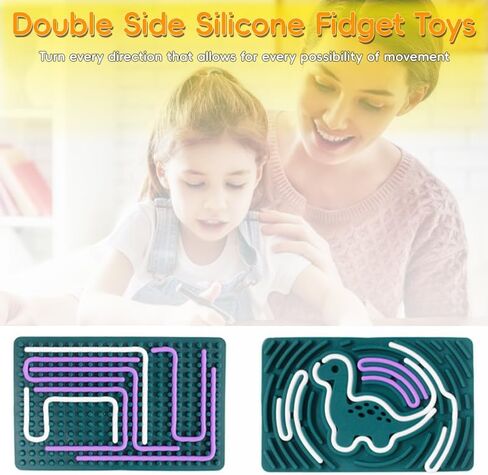 Dinosaur Sensory Activity Board,Silicone Dinosaur Fidget Toy for Kids Adult Duble Sided with 2 Portable Travel Bag 20 Strings for Fine Motor Skill, Stress Relief, Calming, Focus, ADHD and Autism in Saudi Arabia