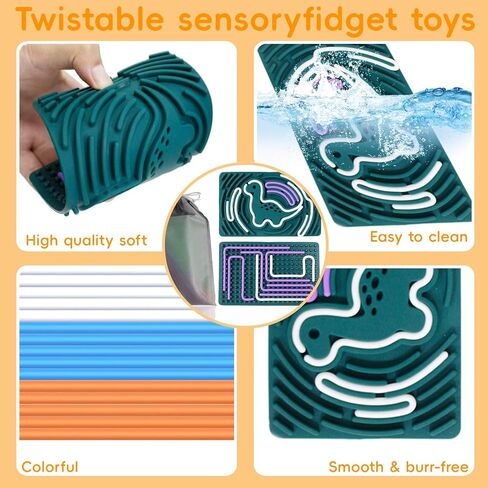 Dinosaur Sensory Activity Board,Silicone Dinosaur Fidget Toy for Kids Adult Duble Sided with 2 Portable Travel Bag 20 Strings for Fine Motor Skill, Stress Relief, Calming, Focus, ADHD and Autism in Saudi Arabia