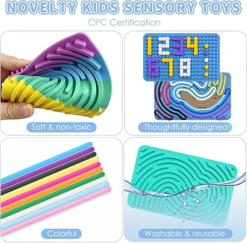 Sensory Fidget Toys Calming Sensory Board,Silicone Sensory Activity Board for for Kids with Autism Stress Anxiety ADHD,Calm Down Travel Airplane Essentials Toys Sensory Toys for Kids (Blue) in Saudi Arabia