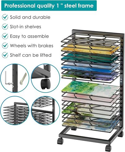 Art Drying Rack for Classroom,18 Removable Shelves, Painting Drying Rack with Wheels, Functional & Mobile Paint Drying Rack,Stack Rack for Classroom, Art Studios and Schools in Saudi Arabia