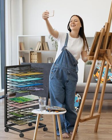 Art Drying Rack for Classroom,18 Removable Shelves, Painting Drying Rack with Wheels, Functional & Mobile Paint Drying Rack,Stack Rack for Classroom, Art Studios and Schools in Saudi Arabia