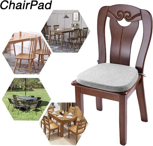 Chair Cushion with Ties for Dining Chairs - Memory Foam Non Slip Kitchen Chair Pad and Dining Seat Cushion with Machine Washable Cover [16.5 x 16.2 Inches] - Dark Beige in Saudi Arabia