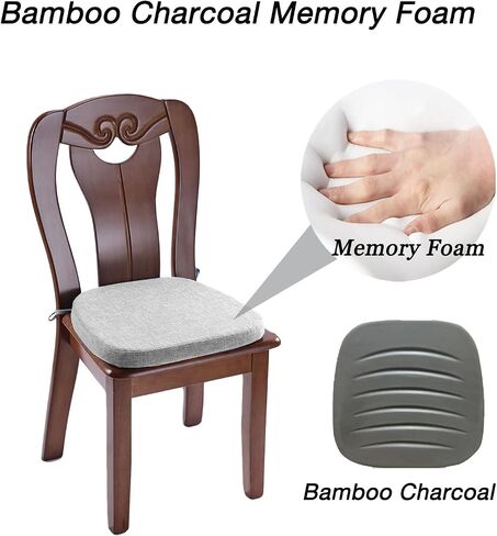 Chair Cushion with Ties for Dining Chairs - Memory Foam Non Slip Kitchen Chair Pad and Dining Seat Cushion with Machine Washable Cover [16.5 x 16.2 Inches] - Dark Beige in Saudi Arabia