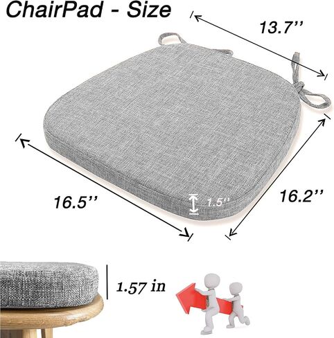 Chair Cushion with Ties for Dining Chairs - Memory Foam Non Slip Kitchen Chair Pad and Dining Seat Cushion with Machine Washable Cover [16.5 x 16.2 Inches] - Dark Beige in Saudi Arabia