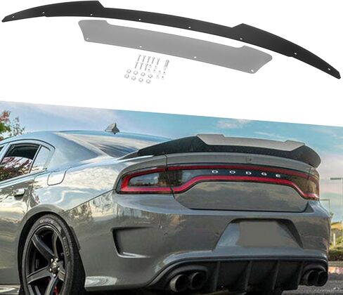 Venom V2 Series Rear Wickerbill Spoiler for Dodge Charger 2015-2023 SRT Scat Pack Hellcat Daytona -2 قطعة إضافية على نمط Wicker Bill Spoiler مع أداة RivNut، أسود لامع in Kuwait