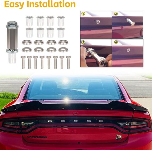 Venom V2 Series Rear Wickerbill Spoiler for Dodge Charger 2015-2023 SRT Scat Pack Hellcat Daytona -2 قطعة إضافية على نمط Wicker Bill Spoiler مع أداة RivNut، أسود لامع in Kuwait