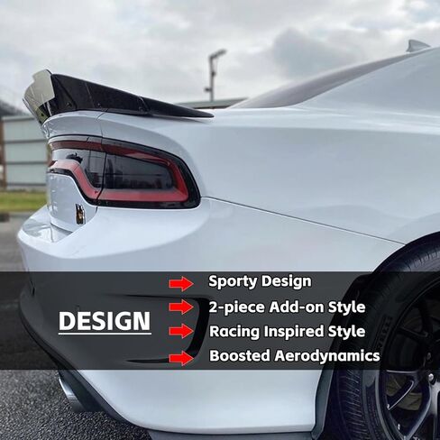 Venom V2 Series Rear Wickerbill Spoiler for Dodge Charger 2015-2023 SRT Scat Pack Hellcat Daytona -2 قطعة إضافية على نمط Wicker Bill Spoiler مع أداة RivNut، أسود لامع in Kuwait