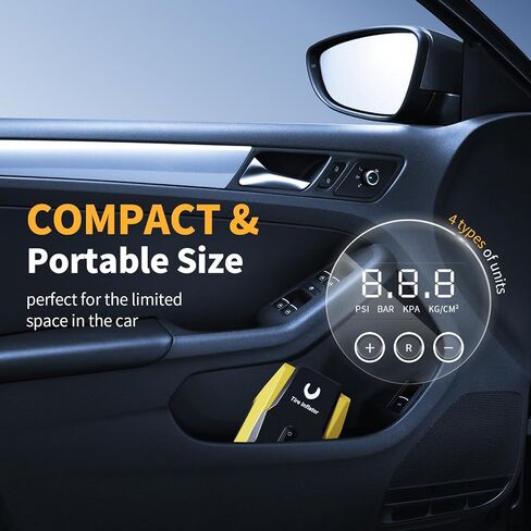 Tire Inflator Portable Air Compressor - Air Pump for Car Tires - 12V DC Compact Tire Pump with Auto Shutoff Function - Multipurpose Car Accessory with LED Light, Yellow, Medium in Saudi Arabia