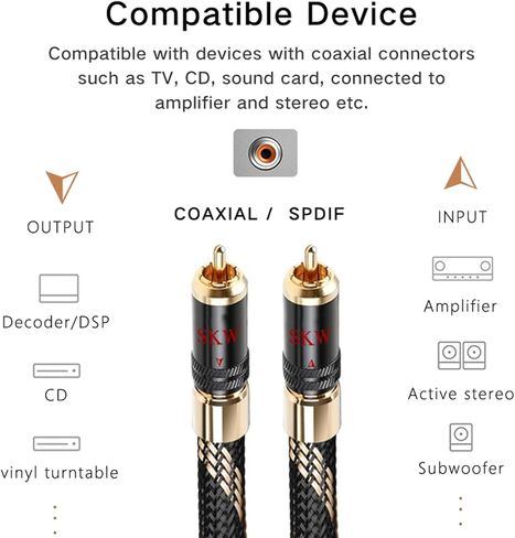 SKW Subwoofer Cable RCA to RCA Multiple Shield with Ultra-high Purity Copper for HiFi Systems 6.5ft/2M in Kuwait
