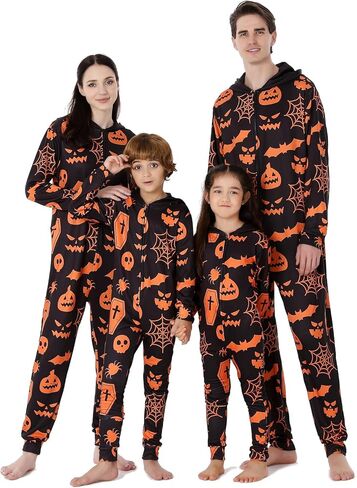Family Matching Halloween Onesie Pajamas, Adult Halloween Onesie Pumpkin Printed Pjs One Piece Loungewear Sleepwear in Kuwait