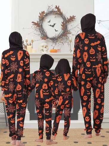 Family Matching Halloween Onesie Pajamas, Adult Halloween Onesie Pumpkin Printed Pjs One Piece Loungewear Sleepwear in Kuwait