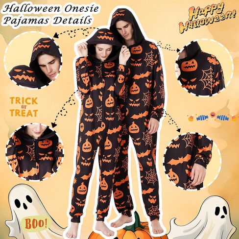 Family Matching Halloween Onesie Pajamas, Adult Halloween Onesie Pumpkin Printed Pjs One Piece Loungewear Sleepwear in Kuwait