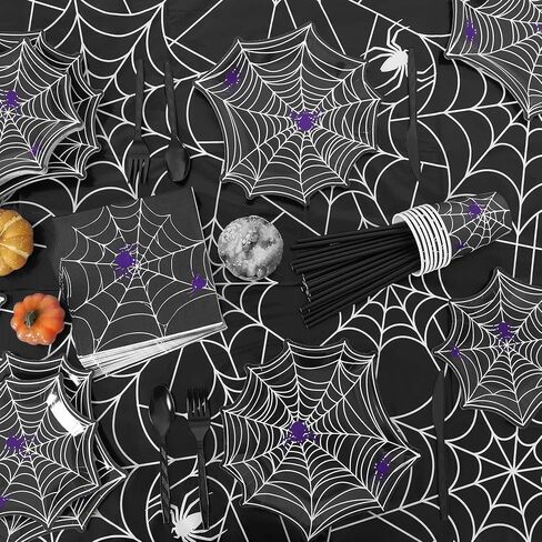 مجموعة أدوات مائدة من Durony مكونة من 201 قطعة من لوازم حفلات الهالوين العنكبوتية بما في ذلك أطباق ورقية للاستعمال مرة واحدة من شبكة الهالوين العنكبوتية والأكواب والمناديل والسكاكين والشوك والملاعق والمصاصات ومفارش المائدة تكفي لـ 25 شخصًا in Kuwait