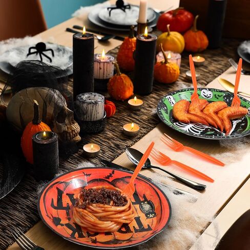 Sieral 180 Pcs Vintage Style Halloween Party Supplies Halloween Paper Plates and Forks Set, 7'' & 9'' Retro Ghost Pumpkin Plates Trick or Treat Halloween Party Decorations in Saudi Arabia
