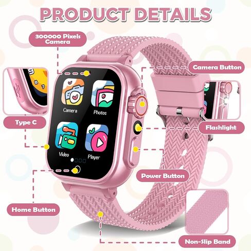 Kids Smart Watch for Girls with 32 Games Audiobook Learn Card HD Touchscreen Camera Music Player Pedometer Educational Toys Birthday Gift for Kids Girls Ages 4-12 Kids Smartwatch in Saudi Arabia