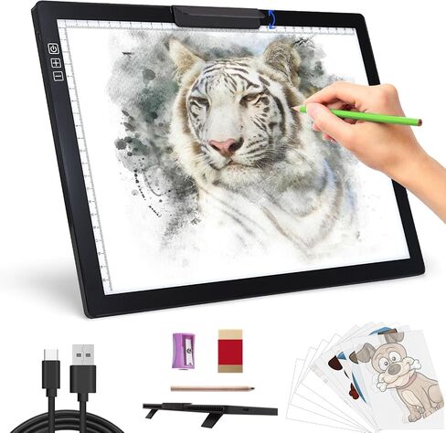 A3 Light Pad - Rechargeable Diamond Painting Light Board with Stand, 3 Colours Stepless Dimmable 6 Levels Brightness Tracing Light Box, Battery Powered Portable Light Pad for Weeding Vinyl Tracing in Saudi Arabia