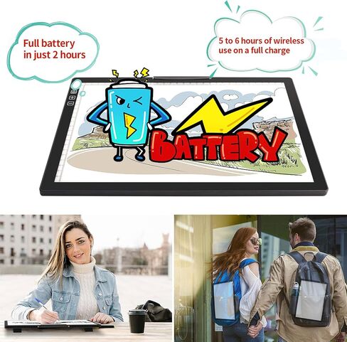 A3 Light Pad - Rechargeable Diamond Painting Light Board with Stand, 3 Colours Stepless Dimmable 6 Levels Brightness Tracing Light Box, Battery Powered Portable Light Pad for Weeding Vinyl Tracing in Saudi Arabia