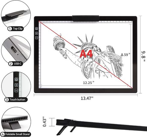 A3 Light Pad - Rechargeable Diamond Painting Light Board with Stand, 3 Colours Stepless Dimmable 6 Levels Brightness Tracing Light Box, Battery Powered Portable Light Pad for Weeding Vinyl Tracing in Saudi Arabia