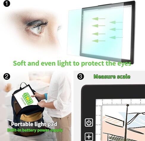 A3 Light Pad - Rechargeable Diamond Painting Light Board with Stand, 3 Colours Stepless Dimmable 6 Levels Brightness Tracing Light Box, Battery Powered Portable Light Pad for Weeding Vinyl Tracing in Saudi Arabia