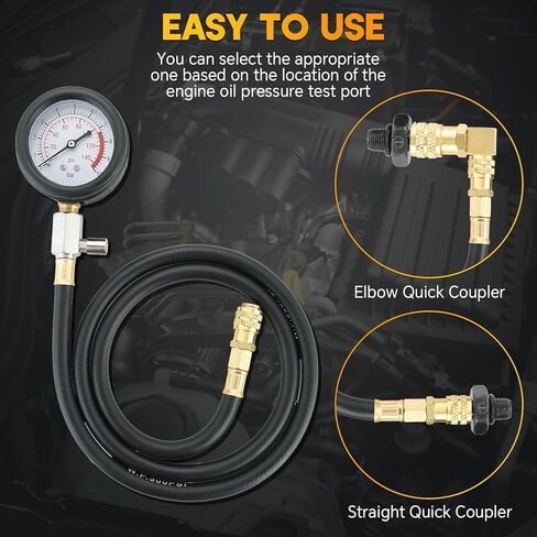 أداة اختبار ضغط الزيت | مجموعة قياس ضغط الزيت 0-140 رطل لكل بوصة مربعة، أدوات تشخيص اختبار الضغط، مجموعة أدوات اختبار ضغط زيت المحرك مع محولات خرطوم للسيارات والشاحنات ATVs in Kuwait