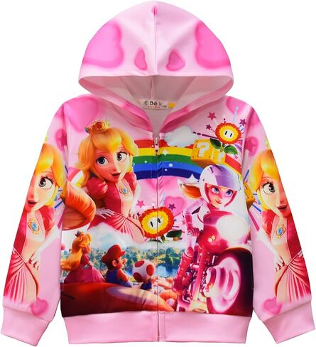 سويت شيرت بغطاء للرأس بأكمام طويلة للفتيات من Princess Peachs للفتيات باللون الوردي in Saudi Arabia