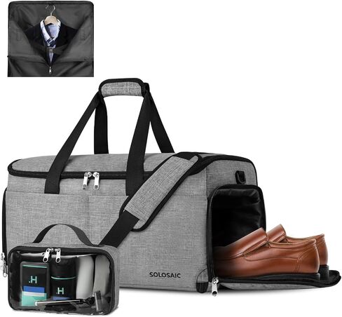 Garment Bags for Travel, Convertible Carry on Garment Bag with Shoe Compartment, SOLOSAIC Garment Duffle Bags for Travel for Men Women, 2 in 1 Hanging Dress Suitcase Suit Bag with Toiletry Bag, Black in Saudi Arabia