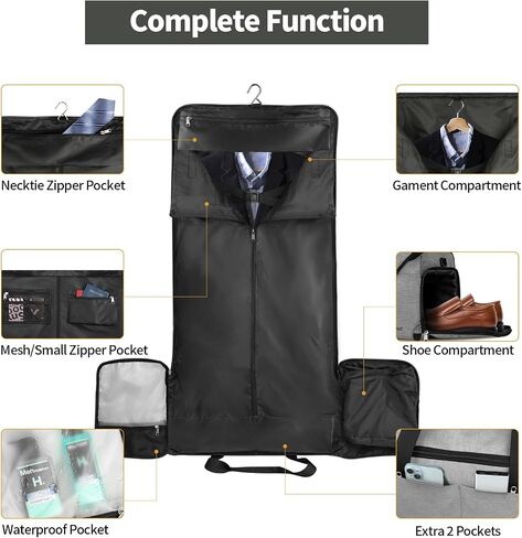 Garment Bags for Travel, Convertible Carry on Garment Bag with Shoe Compartment, SOLOSAIC Garment Duffle Bags for Travel for Men Women, 2 in 1 Hanging Dress Suitcase Suit Bag with Toiletry Bag, Black in Saudi Arabia
