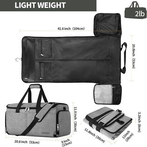 Garment Bags for Travel, Convertible Carry on Garment Bag with Shoe Compartment, SOLOSAIC Garment Duffle Bags for Travel for Men Women, 2 in 1 Hanging Dress Suitcase Suit Bag with Toiletry Bag, Black in Saudi Arabia
