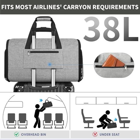 Garment Bags for Travel, Convertible Carry on Garment Bag with Shoe Compartment, SOLOSAIC Garment Duffle Bags for Travel for Men Women, 2 in 1 Hanging Dress Suitcase Suit Bag with Toiletry Bag, Black in Saudi Arabia
