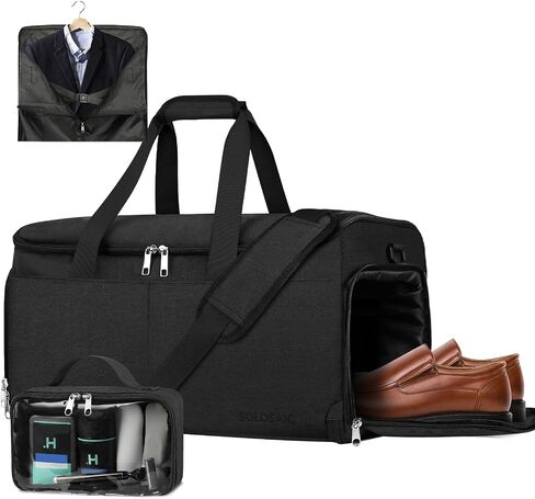 Garment Bags for Travel, Convertible Carry on Garment Bag with Shoe Compartment, SOLOSAIC Garment Duffle Bags for Travel for Men Women, 2 in 1 Hanging Dress Suitcase Suit Bag with Toiletry Bag, Black in Saudi Arabia