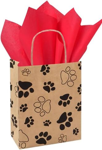 Christmas Paw Print Gift Bag Set Set of 5 gift bags with tissue paper and gift tag (Black Tissue) in Saudi Arabia