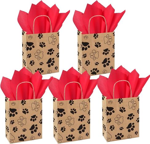 Christmas Paw Print Gift Bag Set Set of 5 gift bags with tissue paper and gift tag (Black Tissue) in Saudi Arabia