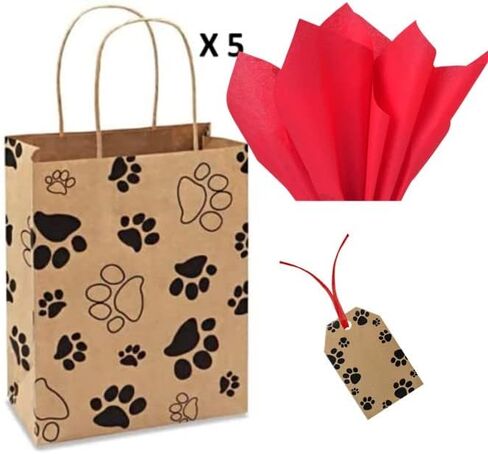 Christmas Paw Print Gift Bag Set Set of 5 gift bags with tissue paper and gift tag (Black Tissue) in Saudi Arabia