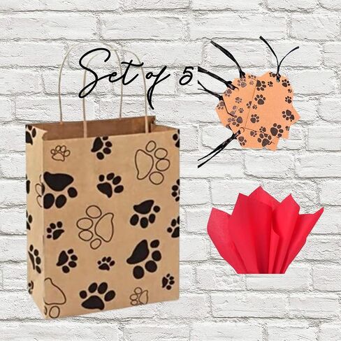 Christmas Paw Print Gift Bag Set Set of 5 gift bags with tissue paper and gift tag (Black Tissue) in Saudi Arabia