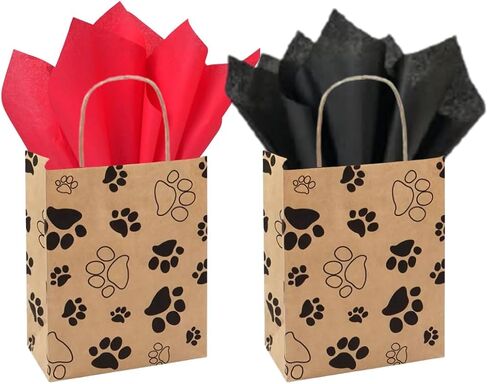 Christmas Paw Print Gift Bag Set Set of 5 gift bags with tissue paper and gift tag (Black Tissue) in Saudi Arabia