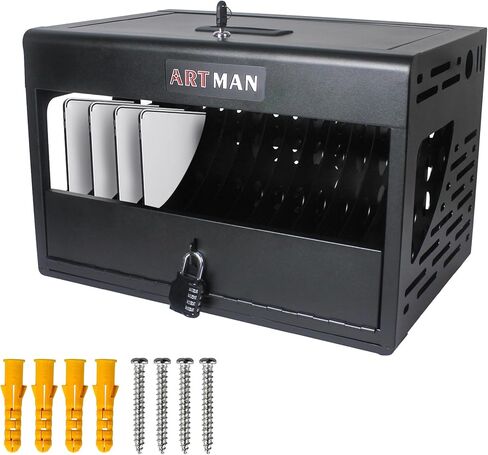 16 Bay Charging Cabinet for Laptop Locking Charging Cart for Chromebook Lock Box Fits 14'' Screensize 1.2'' Thick Tablets Steel Black in Kuwait