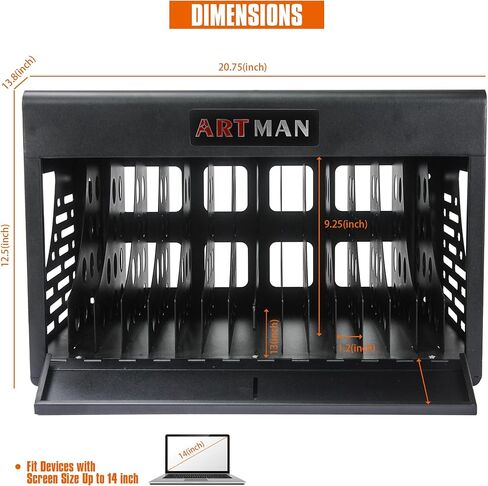 16 Bay Charging Cabinet for Laptop Locking Charging Cart for Chromebook Lock Box Fits 14'' Screensize 1.2'' Thick Tablets Steel Black in Kuwait