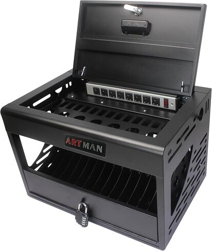 16 Bay Charging Cabinet for Laptop Locking Charging Cart for Chromebook Lock Box Fits 14'' Screensize 1.2'' Thick Tablets Steel Black in Kuwait