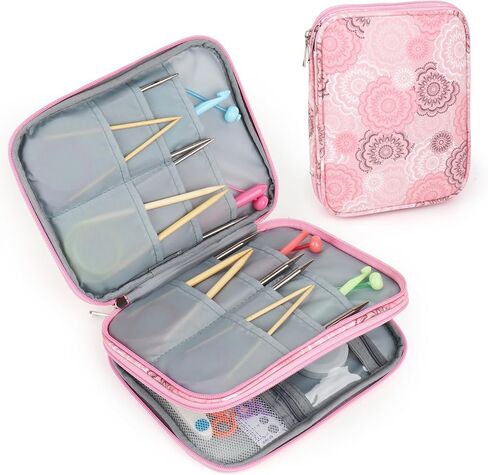 Katech Knitting Needle Case (up to 8''), Circular Knitting Needles Organizer Case for Interchangeable Knitting Needle, Portable Travel Needle Organizer Bag with Zipper for Carry Knitting Accessories in Saudi Arabia