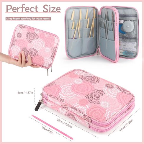 Katech Knitting Needle Case (up to 8''), Circular Knitting Needles Organizer Case for Interchangeable Knitting Needle, Portable Travel Needle Organizer Bag with Zipper for Carry Knitting Accessories in Saudi Arabia